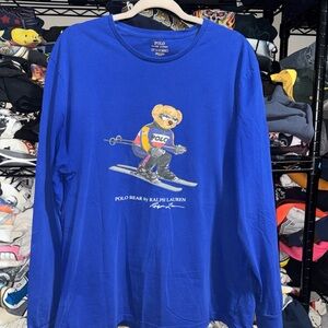 Y2K Polo By Ralph Lauren Skiing Polo Bear Blue Longsleeve Shirt Size Xl